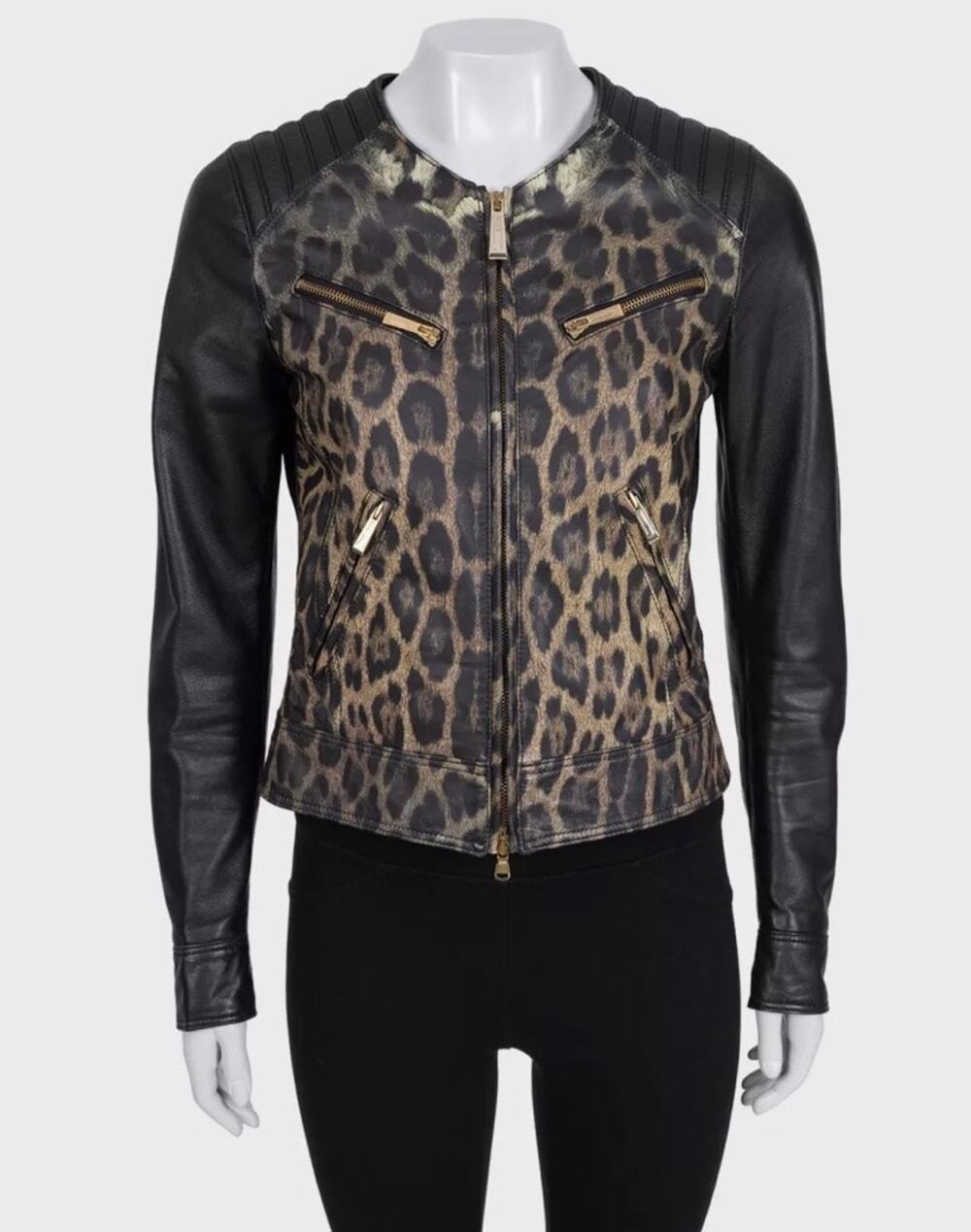 Just Cavalli Chic Animal Print Leather Jacket IT 42